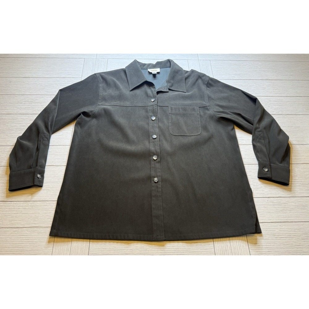 Talbots Sz PL dark green long sleeve Shirt jacket button up microfiber W/ Pocket